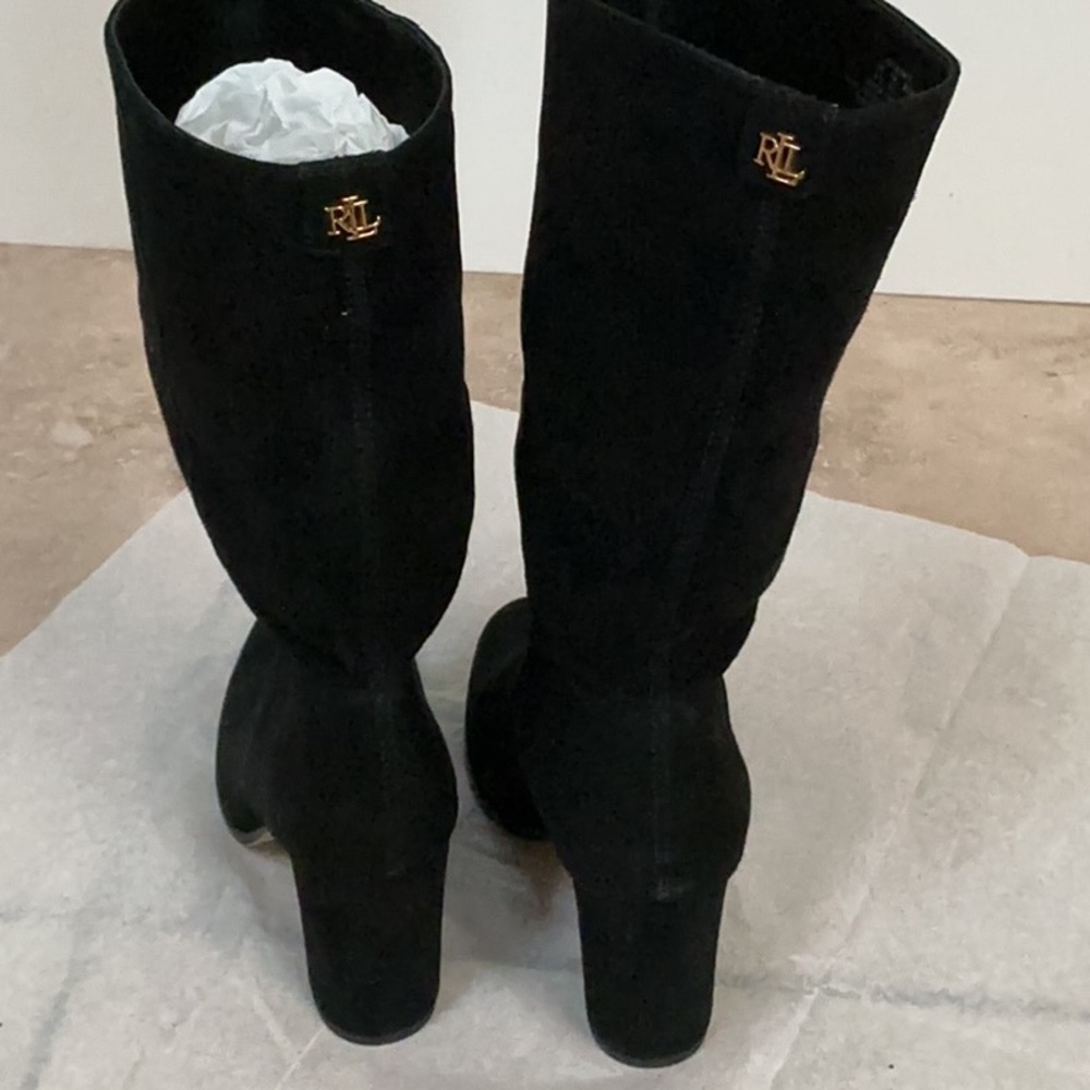 Ralph Lauren Black Heeled Boots with Chunky Block Heel